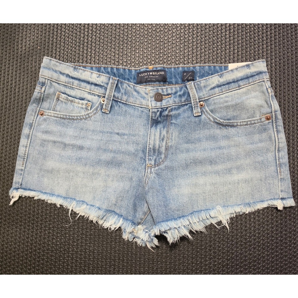 Lucky Brand The Cut Off Denim Shorts Light Wash Frayed Raw Hem Size 4 27 NEW‎